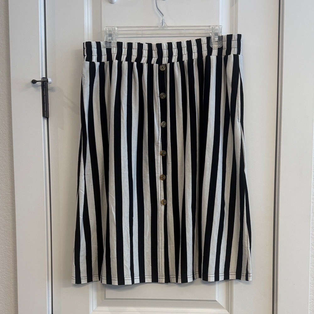 Tickled Teal Black and White Striped A-Line Skirt